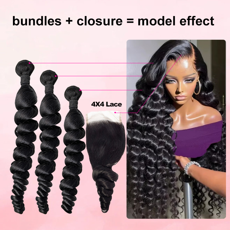 30 40 Inch Loose Wave Bundles  - đánh giá và giá Deep Wave 3 Bundles With Closure