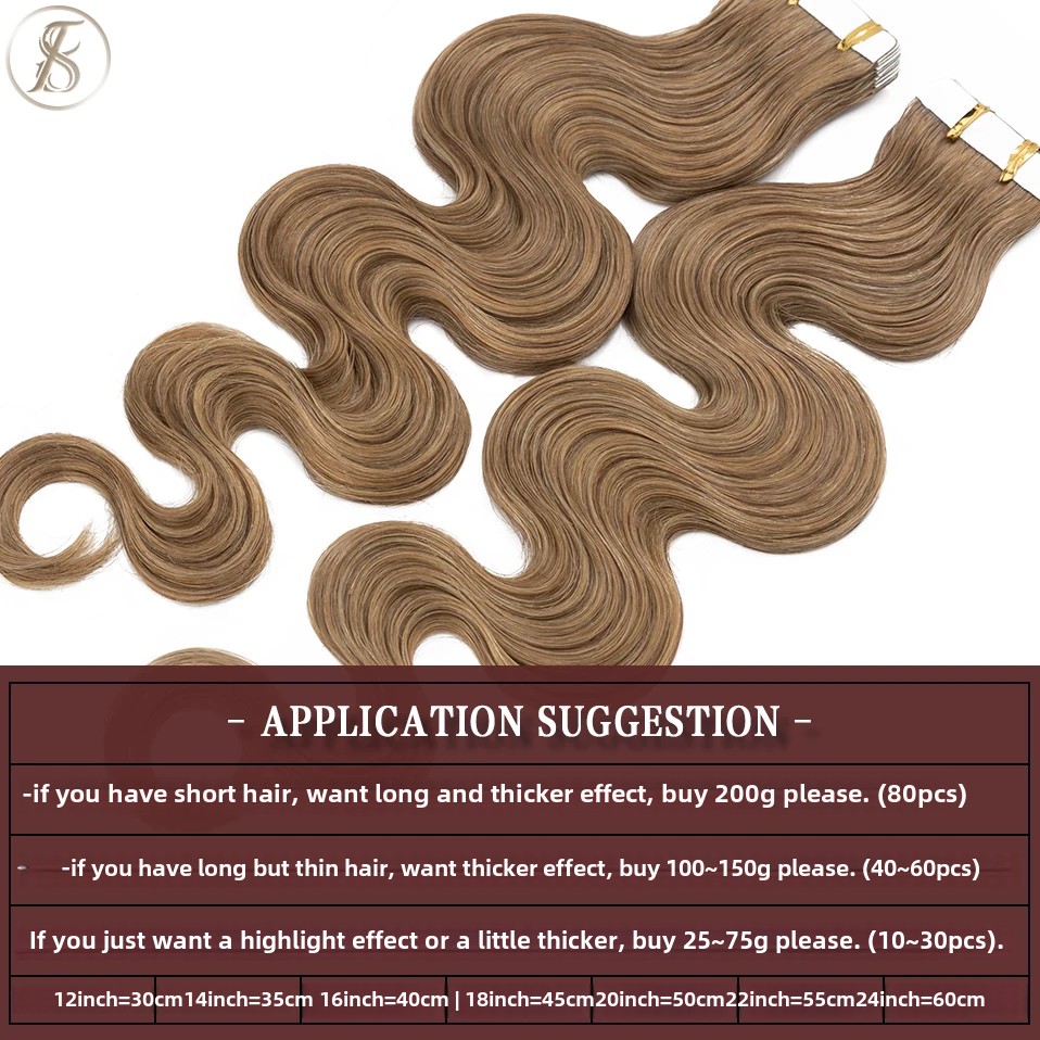 TESS 20pcs Wavy Tape In Human  - đánh giá và giá Invisible Tape In Extensions Real Hair